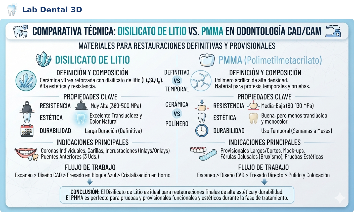 Disilicato de litio vs. PMMA